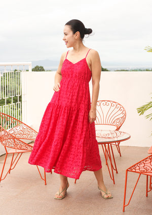 Roberts Dress Pink Red Eyelet - image