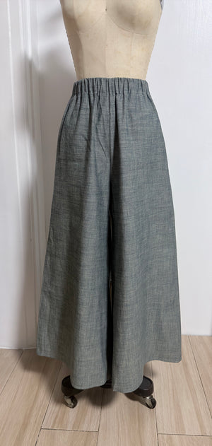 Full Elastic Wide Hem Pants in Soft Blue Denim - image
