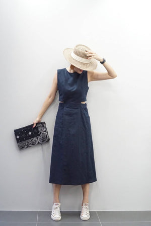 Joanna linen dress in navy blue - image