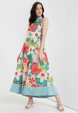 VANIA Floral Halter Dress in Teal - image