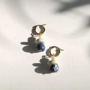 Blue Marble Hoops Clay Earrings - image