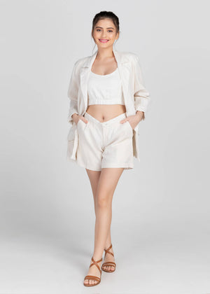 Classic Linen Trouser Shorts (Off-White) - image
