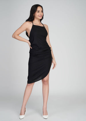 Asymmetric Linen String Dress (Black) - image