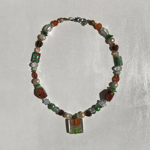 Brown and Green Mixed Beaded Necklace - image