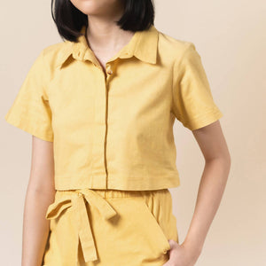 Cropped Button Up Blouse - image