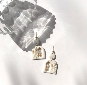 Boho Arc Clay Earrings with Freshwater Pearl - image