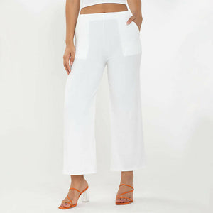 Jean Flowy Garterized Cotton Pants - White - image