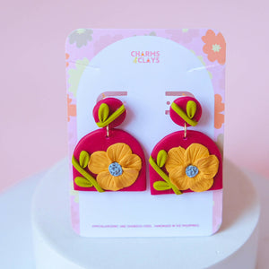 Poppy in Magenta Arch Polymer Clay Statement Earrings - image