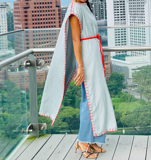 Open Caftan blue & orange - image