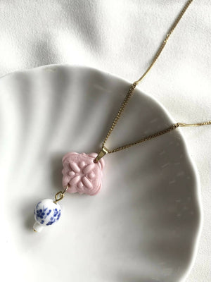 Pink Porcelana Tile Polymer Clay Necklace - image