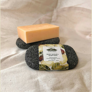 BODY SCRUB & SOAP DISH - Pure Mayon Lava Stone - 2 in 1 use - image
