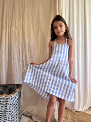 Mirabel Blue Stripes Linen Dress for Girls 4-8yrs old - image
