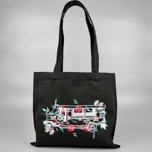 Floral Jeepney on Small Gray Canvas Tote - image