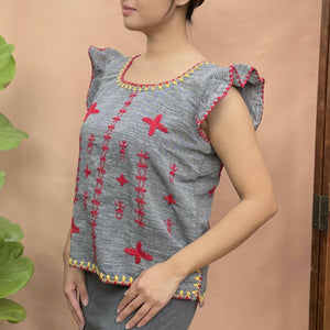 Handwoven Sleeveless Top w/ Itneg Embroidery - image