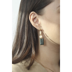 Green Pearl Drop Earrings - image