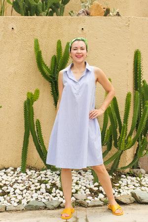 Carys Shirtdress in Blue Pinstripes - image