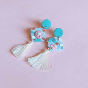 Vintage Patterned Polymer Clay Statement Earrings - image