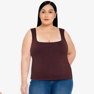 Plus Size Isabelle Square Neck Tank Top - Espresso Brown - image