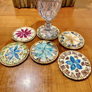 Mother of Pearl Coaster Set with Rattan Trimming - image