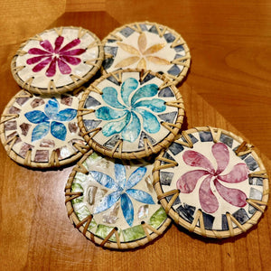 Mother of Pearl Coaster Set with Rattan Trimming - image