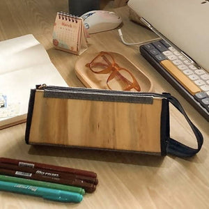 Tatsulok Expandable Rectangular Vegan Leather Pencil Case or Desk Pen Holder with Handle - image