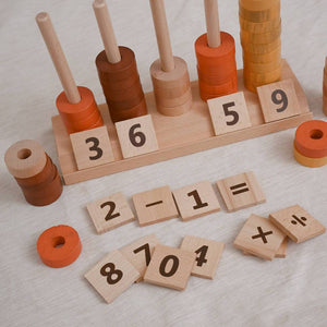 Wooden Math Arithmetic Pillars and Stacking Rings Teaching Aid - image