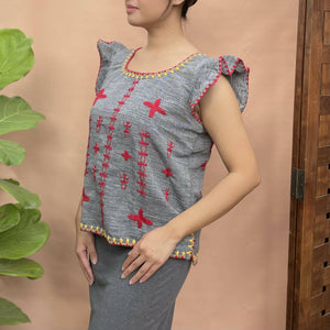 Handwoven Sleeveless Top w/ Itneg Embroidery - image