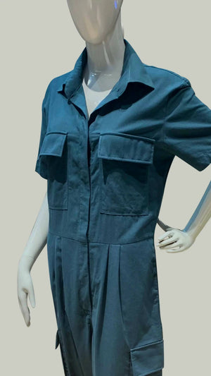 Short Sleeve Baggy Jumpsuit in Dark Emerald - image