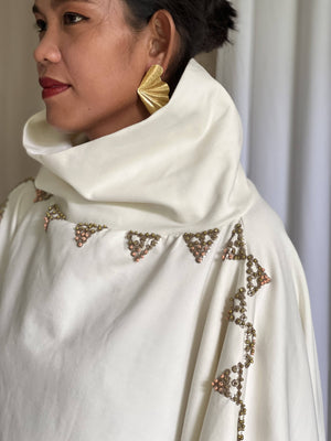 Majestically Royal White Turtle Neck Square Blouse Hand Embroidered by Tboli Tribe - image