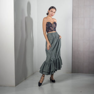 Elastic Waistband Ruffle Hem Skirt - image