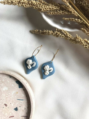 Cerulean Blue Floral Polymer Clay Earrings - image