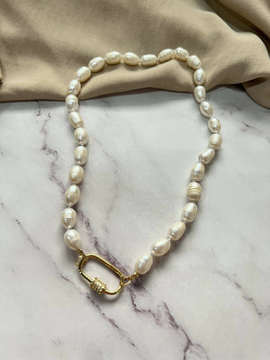 Handknotted Freshwater pearls with Carabiner - image