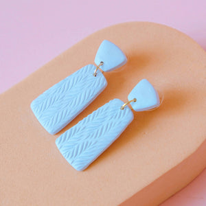 Leaf Blue Pattern Polymer Clay Statement Earrings - image