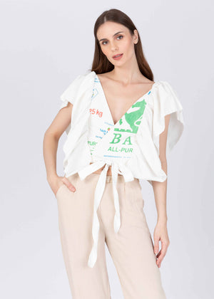 Reversible Butterfly Sleeve Tie Wrap Blouse - image