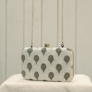 Hand Embroidered White Clutch - image