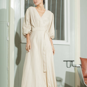 3/4 Mushroom Sleeve Wrap Long Dress - image