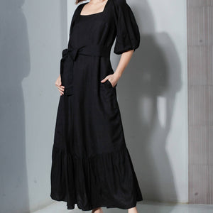 Back Zip Puff Sleeve Dress - image