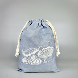 Sonja on Blue Cotton Chambray Medium Drawstring Pouch - image