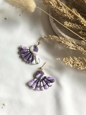 Purple Marble Fan Polymer Clay Earrings - image