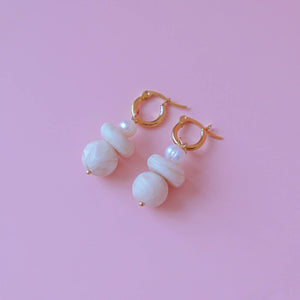 Sienna White Marble Polymer Clay Statement Earrings - image