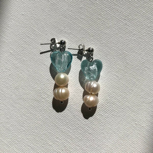 Blue Heart Pearl Earrings - image