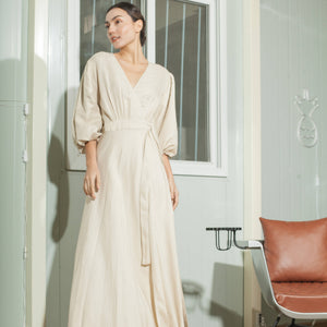 3/4 Mushroom Sleeve Wrap Long Dress - image