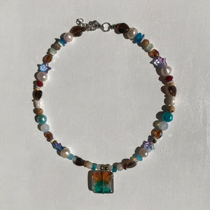 Blue and Brown Mixed Beaded Necklace - image