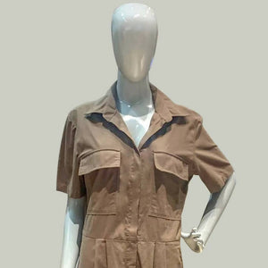 Short Sleeve Baggy Jumpsuit in Dark Tan - image