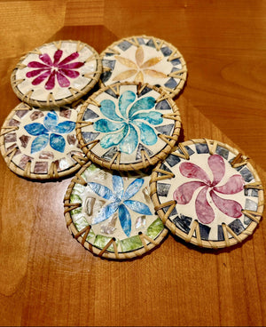 Mother of Pearl Coaster Set with Rattan Trimming - image