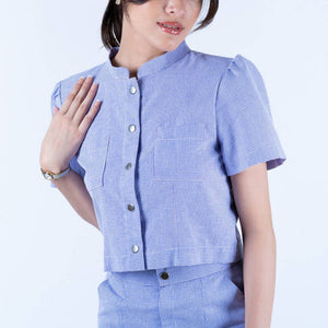 Snap Button Cropped Blouse - image