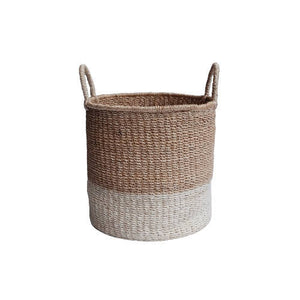 Abaca Basket Block Round Natural-White - image
