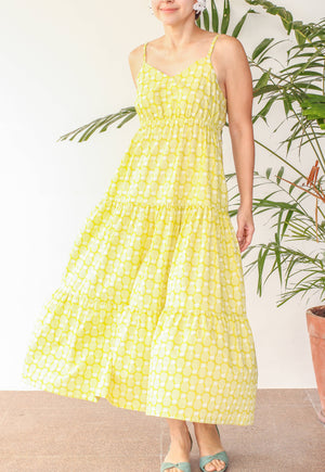 Roberts Dress in Lime/White Pineapple Print - image