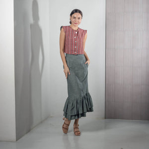 Flat Waistband Ruffle Hem Skirt - image
