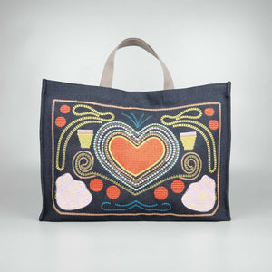 Graphic Heart on Denim Legal Document Sized Expandable Tote - image
